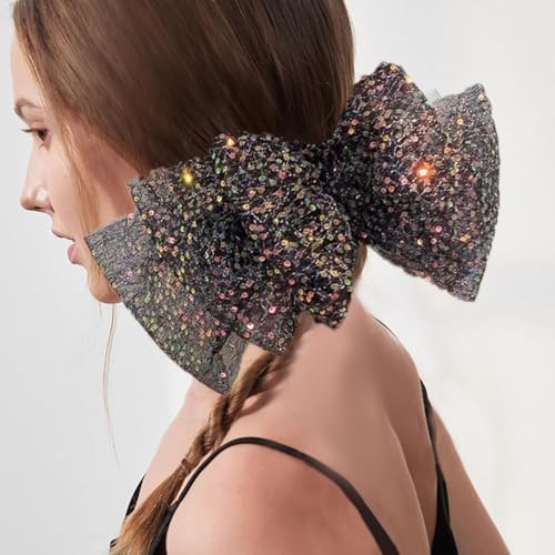 JKQBUX Lolita Large Hair Bow Clips Glitter Spangle Bow tie Hair Pins Beads Bowknot Clips Barrette for Women Girls Party Wedding