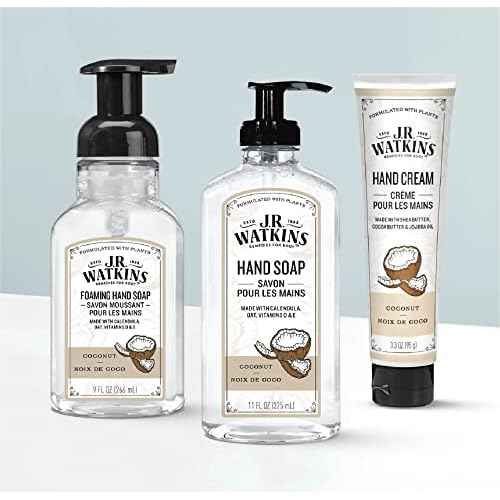 J.R. Watkins Natural Moisturizing Hand Cream, Hydrating Hand Moisturizer with Shea Butter, Cocoa Butter, and Avocado Oil, Cruelty Free, 3.3oz, Coconut, 3 Pack