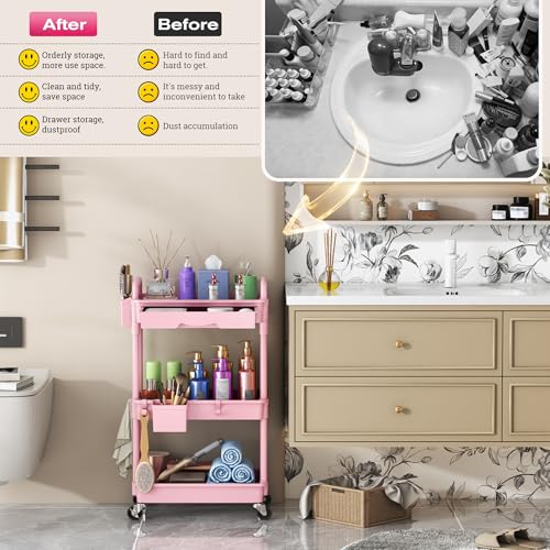 Goovilla Rolling Makeup Organizer Cart with Removable Drawer