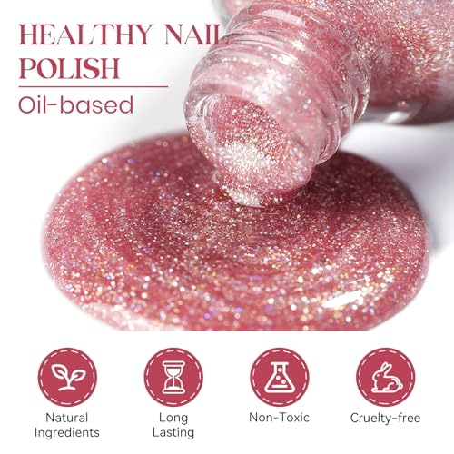 MIZHSE Glitter Pink Quick Dry Nail Polish, 15ml