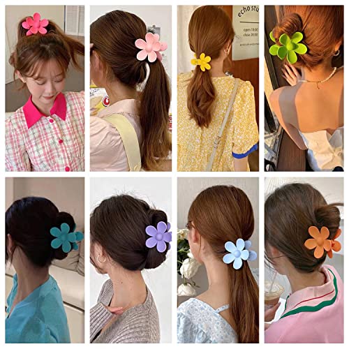 Flower Hair Claw Clips 8PCS Big Cute Hair Clips Large Jaw Clips For Women Girls Thick Hair Large Daisy Clips Matte Claw Clips Non Slip Strong Hold 8 Colors For Thin Hair