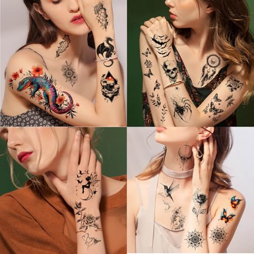 72 Sheets Magic Bottle Temporary Tattoos for Women Adults ? Galaxy Fantasy Tattoo Stickers with Crystals, Feathers & Phoenix Wings ? Colorful Boho Waterproof Wear for Festival, Music Party, Beach Days