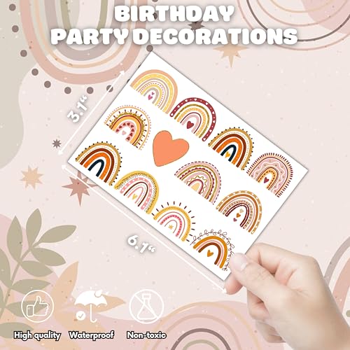 Boho Rainbow 1st Temporary Tattoos 8 Sheets 96PCS Rainbow Party Decorations Supplies Favors Boho Pastel Theme Birthday Cute Stickers Christmas Gifts for Boys Girls Class School Prizes Carnival