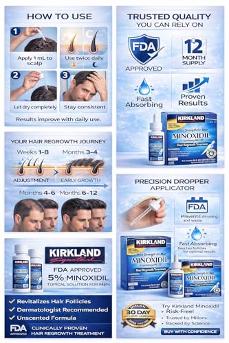 Kirkland Minoxidil 5% Extra Strength Hair Regrowth for Men - 12 Month Supply