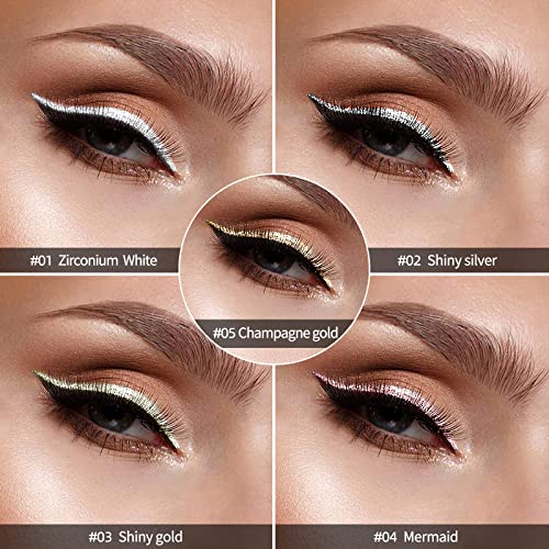 LAMUSELAND Glitter Liquid Eyeliner Set, 5 Colors/Pack Metallic Shimmer Pigment Liquid Eye Liner Pen, Diamond Waterproof Long Lasting Colorful Eyeshadow Makeup Set for Women Girls (5pcs)