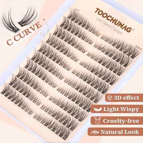 Natural Lash Clusters Wispy Eyelash Clusters C Curl Left&Right Cluster Eyelashes Extensions 180pcs Cluster Lashes DIY Individual Lash Extension Thin Band Cat Eye Lashes by TOOCHUNAG