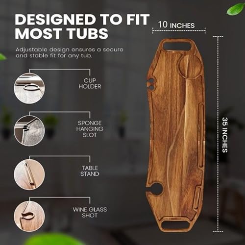 Lush & Style Premium Large Bathtub Tray Large & Thick 35x10 Inch, Acacia Wood Luxury, Waterproof, Non-Toxic, Adjustable Legs, No Tools Required,Caddy Tray, Luxury Bath Accessories,New Home Essenials