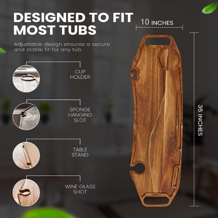 Acacia Wood Bathtub Tray 35 inch - Luxury Spa Caddy