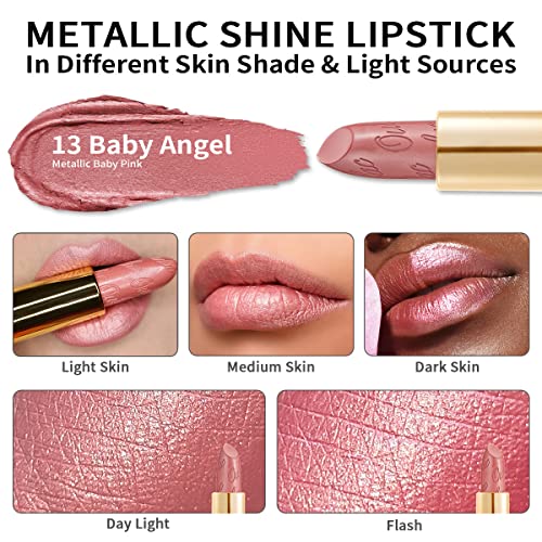 Oulac Light Pink Metallic Lipstick - 3D Shimmer, Hydrating