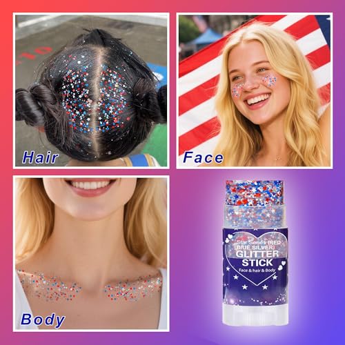 Red White Blue Glitter Stick - Patriotic Face & Body