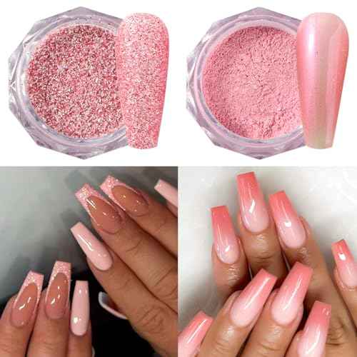 Pink Nail Glitter Powder, 12pcs Nail Art Sequins Dust Set, Holographic Paillette Sparkle Flakes for Acrylic Tips Manicure Decorations