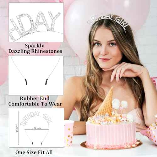 CAVETEE Birthday Girl Crown and Sash£¬ Princess Tiara Happy Birthday Headband Party Accessories for Women and Girls