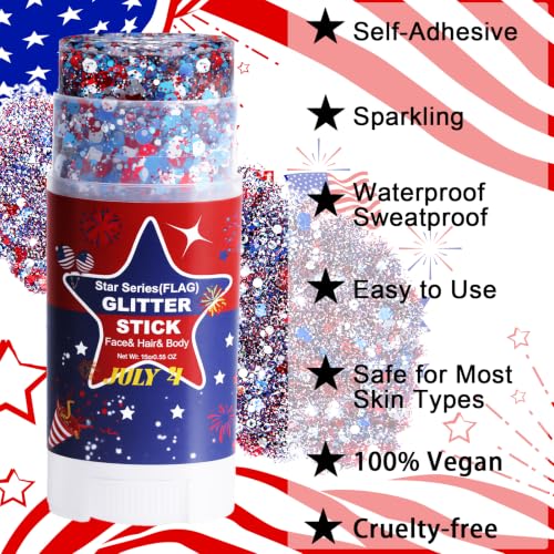 Patriotic Red White Blue Glitter Stick | Waterproof Face Body Makeup