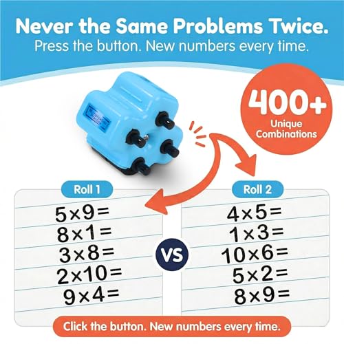 GoldenEgg 4-in-1 Math Roller Stamp for Kids - Addition, Subtraction, Multiplication