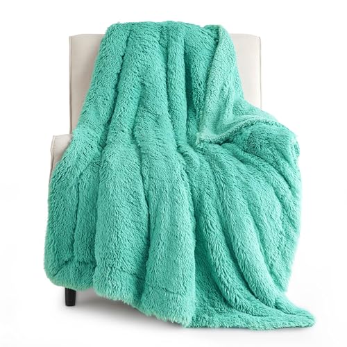 Bedsure Soft Fuzzy Faux Fur Blue Throw Blanket – Cozy, Fluffy, Plush Sherpa Fleece Blanket, Furry, Shaggy Blanket for Couch, Bed, Sofa, Thick Warm Blankets for Women, 50x60, 640 GSM