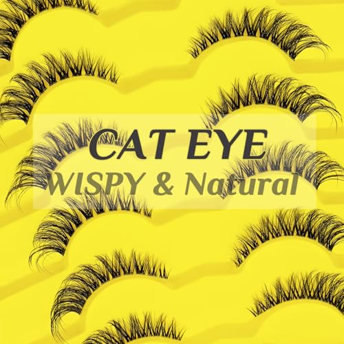 Natural Lashes Fox Eye Wispy Lashes Clear Band False Eyelashes Cat Eye Strip Lashes Foxy Lash Extensions 7 Pairs