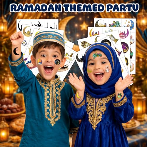 Ramadan Temporary Tattoos - 96 PCS Islamic Eid Kareem Stickers