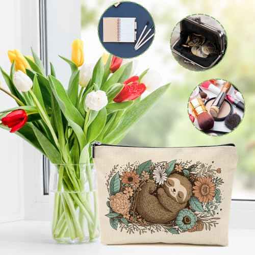 Cute Sloth Makeup Bag Sloth Gifts Cosmetic Bag Sloth Stuff Animal Lover Gifts for Women Girls Friend Daughter Sloth Gift Travel Organizer Zipper Pouch Graduation Birthday Friendship Gifts