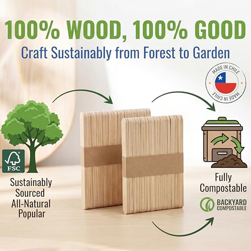 1500 Craft Sticks 4.5" Natural Wood Splinter-Free DIY