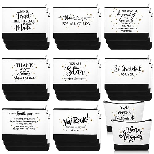Cunno 30 Pcs Employee Appreciation Gifts Inspirational Canvas Makeup Bags Bulk Cosmetic Pouch with Zipper Travel Toiletry Organized for Women Coworkers Staff, 6 Style(Classic)