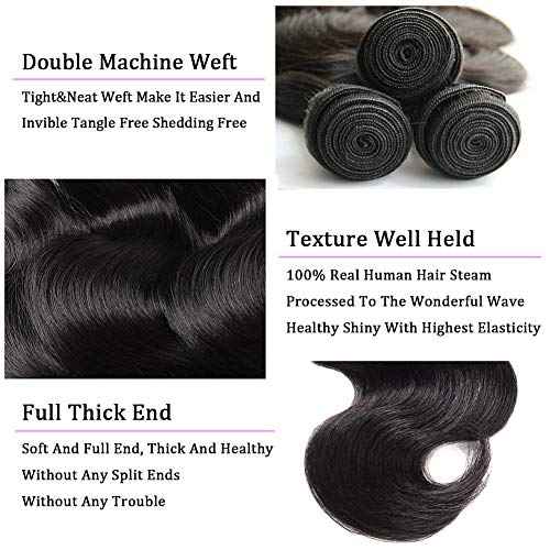 Body Wave Bundles Human Hair 16 18 20 Inch 100% Brazilian Virgin Human Hair Bundles 12A Unprocessed Body Wave 3 Bundles Human Weave Hair Bundles