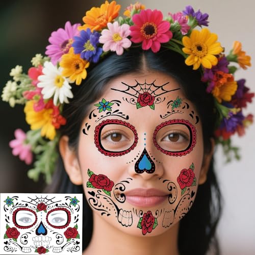 Sugar Skull Temporary Face Tattoo Kit - 8 Sheets