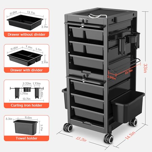 Professional 6-Drawer Rolling Salon Cart with Tool Holders