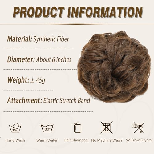 MSBELLE Messy Bun Hair Piece Wavy Curly Fake Hair Buns Synthetic Scrunchie Messy Bun Natural Extensions Updo Hair Pieces for Women (86H10, Q5PLUS)