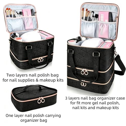 Nail Polish Organizer Bag - Holds 84 Bottles, 3-Layer Storage Case
