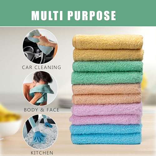 Textila Cotton Terry Washcloths Set – 12x12 Inch, 10-Pack Multicolor