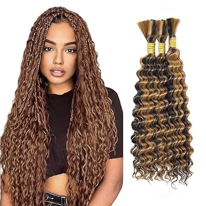 FuivJuix P4/27 Blonde Human Hair Braiding Extensions - Deep Wave, 22 Inch, 3 Bundles