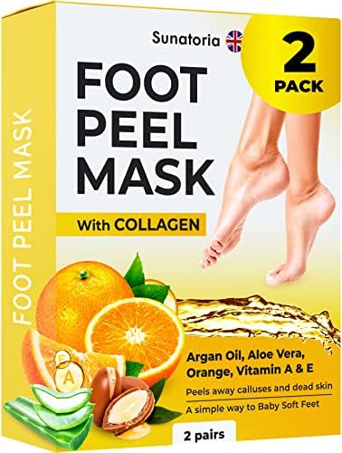 SUNATORIA Foot Peeling Mask - 2 Pack - Dermatologically Tested Foot Exfoliator - Instant Feet Scrubber Dead Skin, Callus Remover, Dry Cracked - Foot Peel Mask make Soft Baby Feet (Orange)