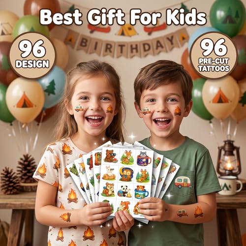 96 Camping Temporary Tattoos for Kids | Outdoor Adventure
