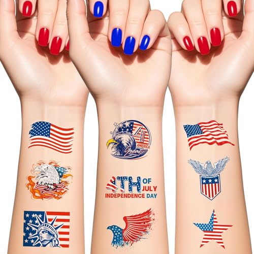 4th of July Temporary Tattoos - 8 Waterproof Sleeve Designs