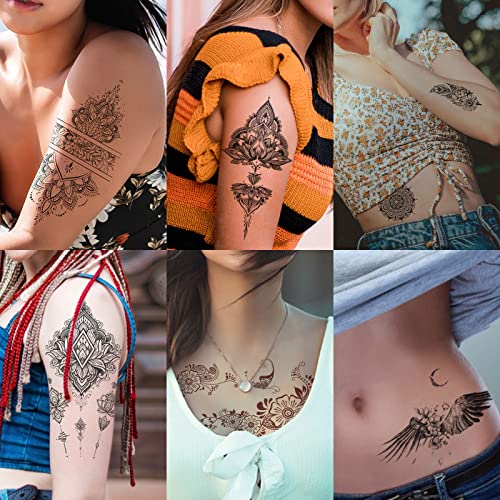 32 Sheets Temporary Tattoo Stickers for Women - Henna & Mandala