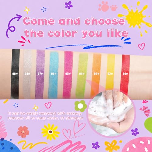 Temporary Hair Color Stick Set - 9 Vibrant Colors, Washable & Non-Toxic