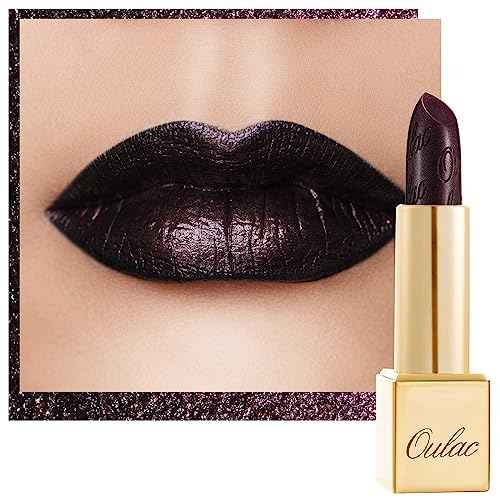 Oulac Halloween Black Lipstick for Women, Black with Raspberry Shimmer, High-Impact Lipcolor with Moisturizing Creamy Formula, Vegan & Cruelty-Free, Midnight Mirage (21)