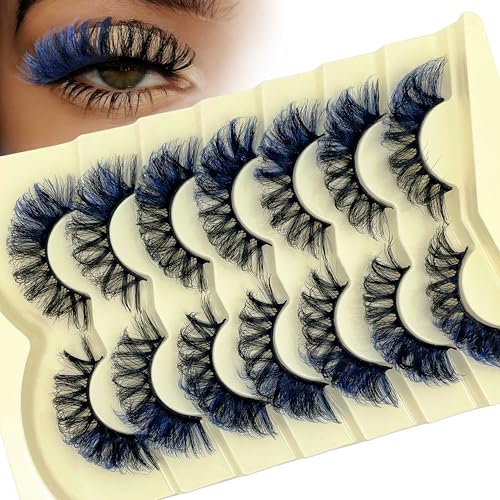 Blue Colored Lashes 20MM Fluffy Mink D Curl 7-Pack