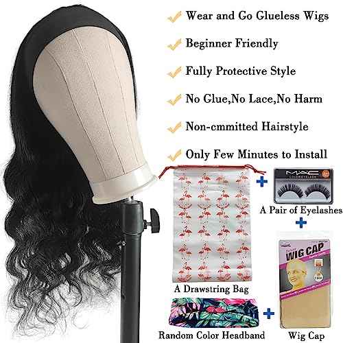 Headband Wig Human Hair Brazilian Body Wave Hair Glueless Wigs Headband Wigs for Black Women Human Hair Wear and Go Glueless Wig with Headband Natural Color Full Machine Wigs 20 inch
