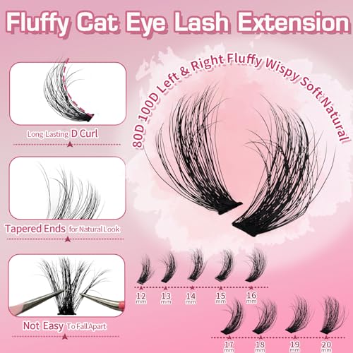 Fluffy Lash Clusters 12-20mm Cat Eye D Curl DIY Eyelash Extensions