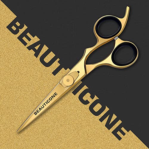 BEAUTICONE Hair Cutting Scissors | Professional Stainless Steel Barber Scissors/Shears | Hairdressing Scissors | Smooth & Sharp Edge Blades - Hair Scissors for Men/Women (Gold)