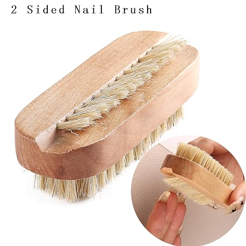 2Pcs Bamboo Nail Brush Set for Cleaning Fingernails & Toenails