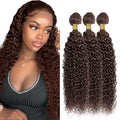 G4-DarkBrown-J 20 22 24 Inch Brown Curly Wave Human Hair Bundles - 3 Pack