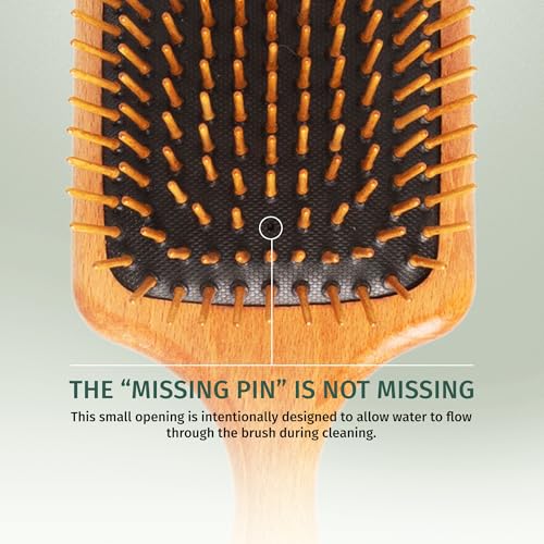 SHASH Since 1869 Made in Germany Wooden Paddle Brush - Gently Detangles, Styles, Conditions Hair with Minimal Frizz and Breakage - Safe for All Hair Types, Wet or Dry - Eco-Sourced Wood