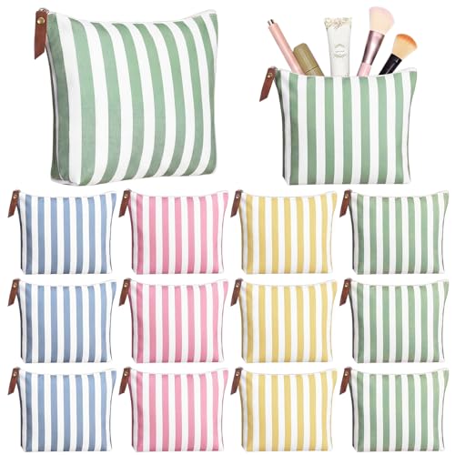 Hillban Pastel Striped Canvas Makeup Bags - 12 Pack Bulk