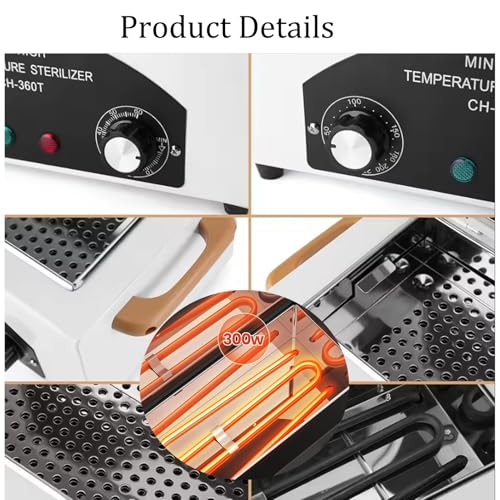 Professional 1.5L High Temperature Sterilizer Box - Shmian 110V 300W Dry Heat Sterilizer for Dental/Nail/Metal Tools, Salon Equipment with Safety Handle