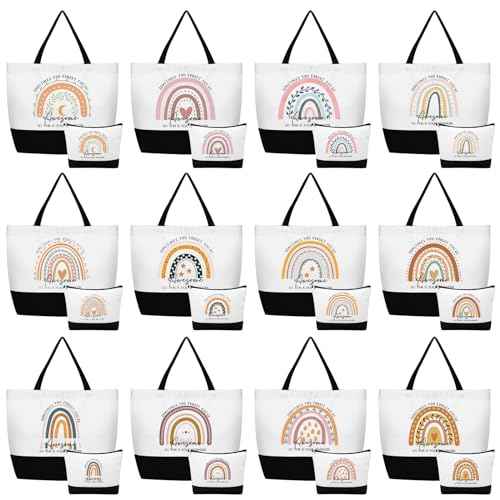 Cunno 24 Pcs Gifts Bag Bulk for Women Aesthetic Canvas Tote Bag Inspired Gifts for Team Coworker Nurse Teacher(Rainbow Sometimes You Forget)
