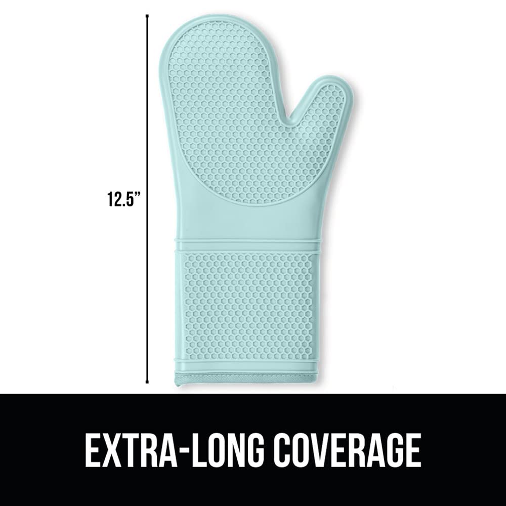 Gorilla Grip Heat and Slip Resistant Silicone Oven Mitts Set, Soft Cotton Lining, Waterproof, BPA-Free, Long Flexible Thick Gloves for Cooking, BBQ, Kitchen Mitt Potholders, 12.5 in, Mint