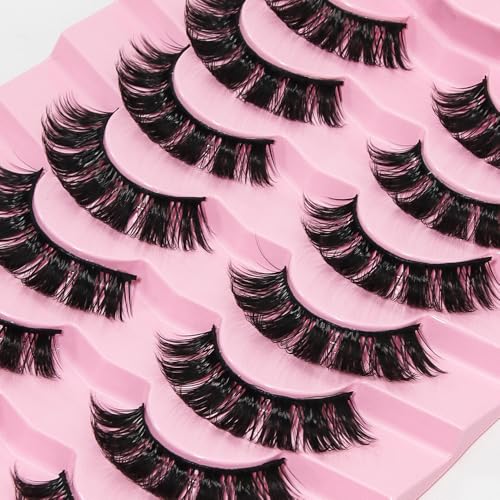 AKARA Russian Strip Lashes Fluffy Wispy Faux Mink Eyelashes Cat Eye Natural Look D Curl False Lashes 7 Pairs Pack-R07