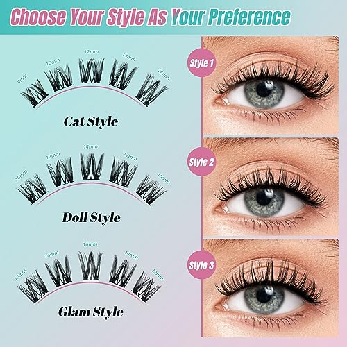 Lash Clusters Kit 144pcs Wispy Eyelash Extensions Kit 3 Styles Eyelash Clusters Individual Lashes Extension Kit with Lash Bond and Seal, Remover, Lash Tweezers DIY at Home(SMH,C-Mix8-16mm Kit)
